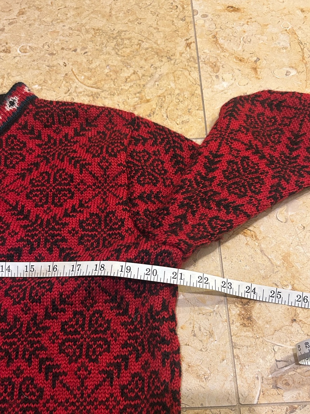 L.L. Bean Merino Wool Nordic Fair Isle Cardigan Sweater Red Black Women M 0UF39 - Picture 6 of 7